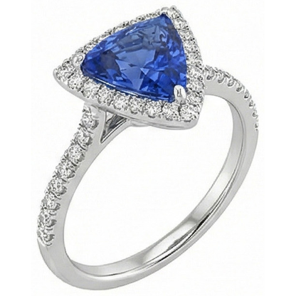 Natural Real ( Not Lab Grown )  Trilliant Cut Sapphire Halo Ring