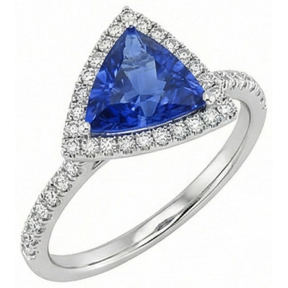 Natural Real ( Not Lab Grown )  Trilliant Cut Sapphire Halo Ring