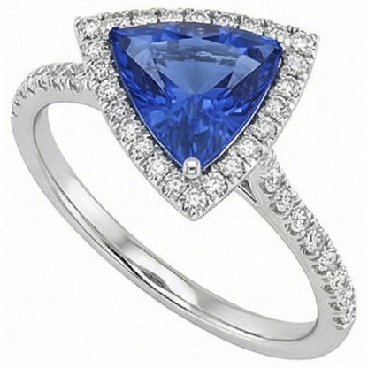 Natural Real ( Not Lab Grown )  Trilliant Cut Sapphire Halo Ring