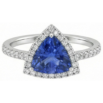 Natural Real ( Not Lab Grown )  Trilliant Cut Sapphire Halo Ring