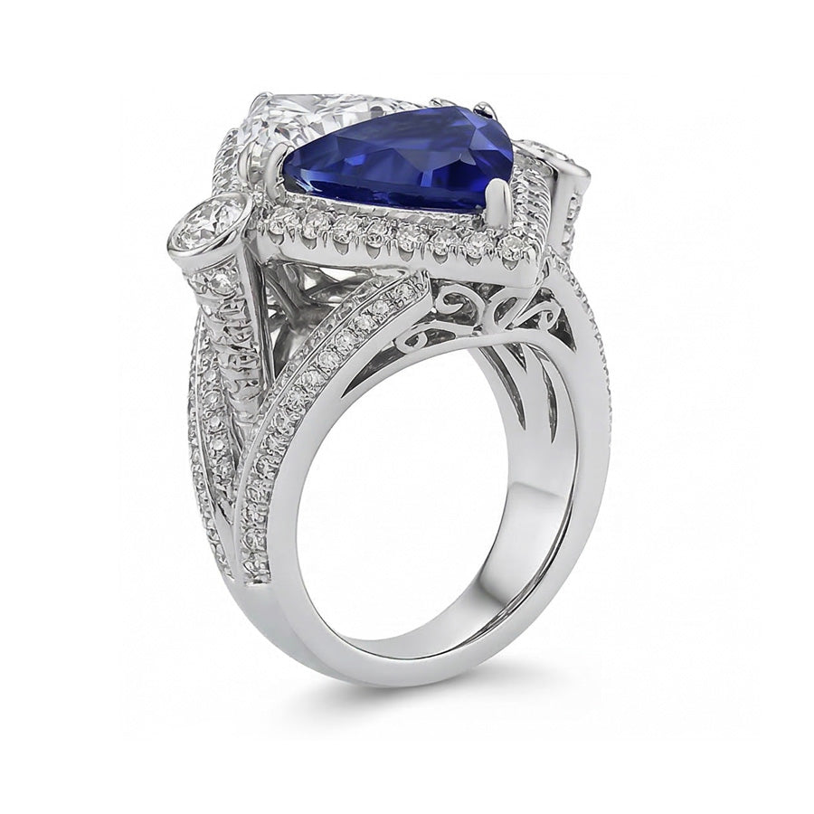 Trilliant IGI CERTIFIED Diamond Sapphire Cocktail Ring
