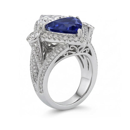 Trilliant IGI CERTIFIED Diamond Sapphire Cocktail Ring