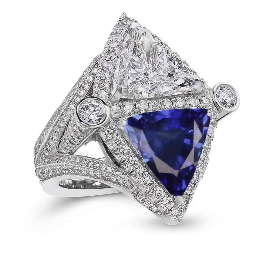 Trilliant IGI CERTIFIED Diamond Sapphire Cocktail Ring