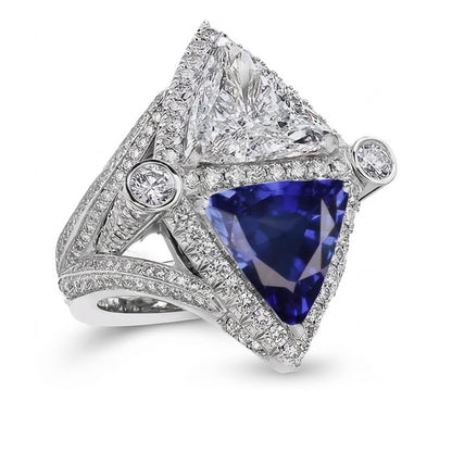 Trilliant IGI CERTIFIED Diamond Sapphire Cocktail Ring