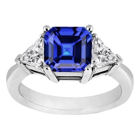 Trilliant Diamond Sapphire Asscher Cut Ring 