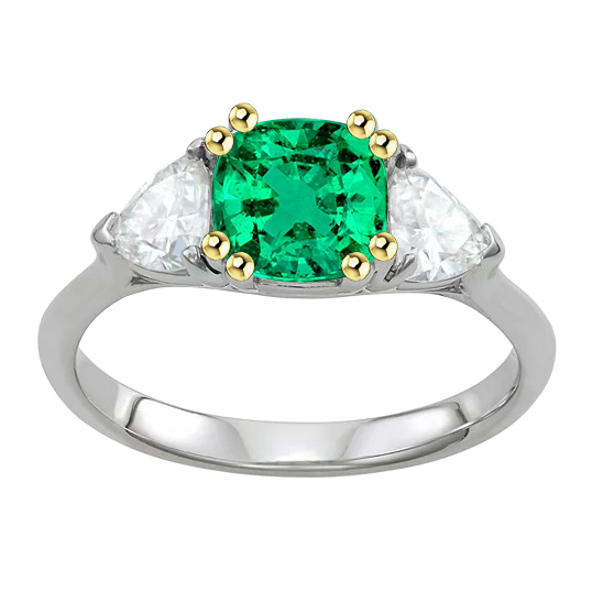 Trilliant Cut Diamond Green Emerald Ring