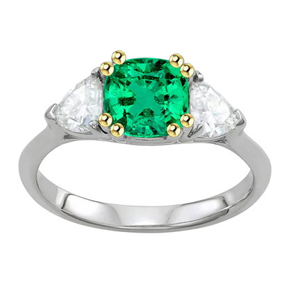 Trilliant Cut Diamond Green Emerald Ring