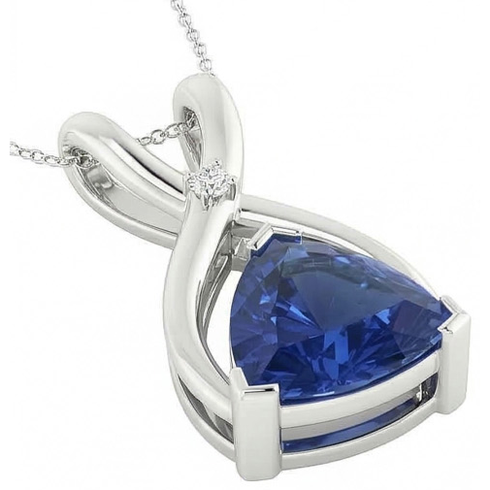 Trillion Blue Sapphire & IGI CERTIFIED Diamond Pendant With Chain V Prong 2.75 Carats
