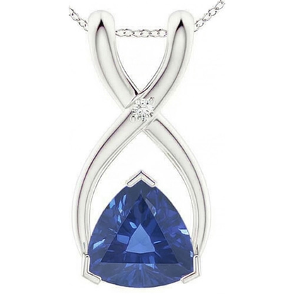 Trillion Blue Sapphire & IGI CERTIFIED Diamond Pendant With Chain V Prong 2.75 Carats