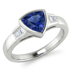 Trillion Ceylon Blue Sapphire Natural Earth Mined Diamonds Engagement Ring 1.25 Ct New