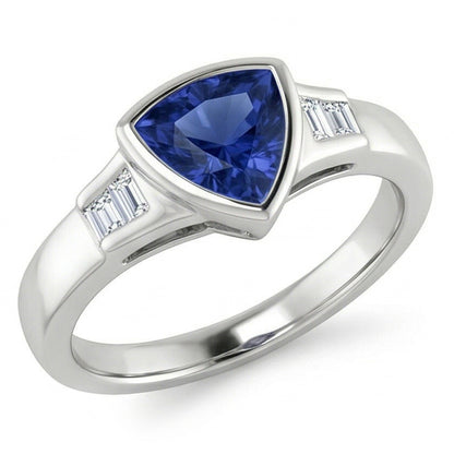 Trillion Ceylon Blue Sapphire Natural Earth Mined Diamonds Engagement Ring 1.25 Ct New