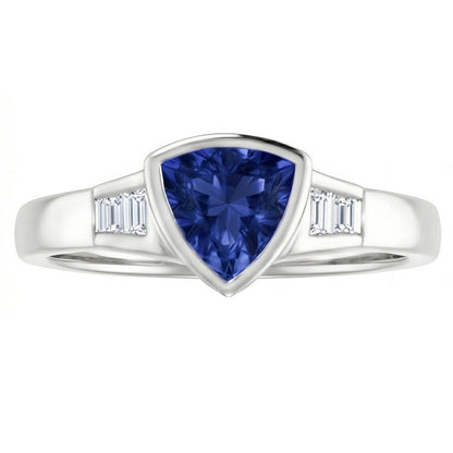 Trillion Ceylon Blue Sapphire Natural Earth Mined Diamonds Engagement Ring 1.25 Ct New