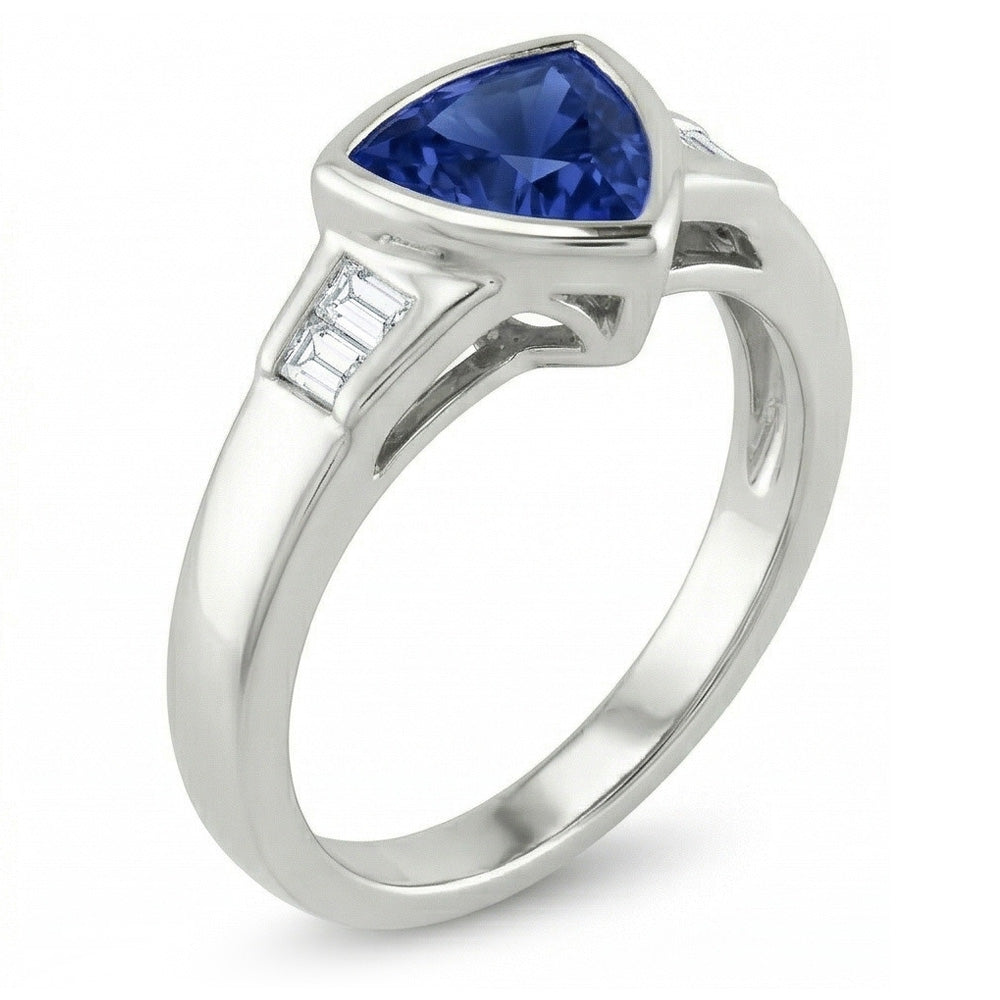 Trillion Ceylon Blue Sapphire Natural Earth Mined Diamonds Engagement Ring 1.25 Ct New