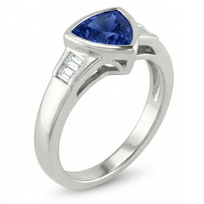 Trillion Ceylon Blue Sapphire Natural Earth Mined Diamonds Engagement Ring 1.25 Ct New