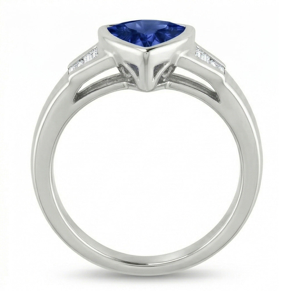 Trillion Ceylon Blue Sapphire Natural Earth Mined Diamonds Engagement Ring 1.25 Ct New