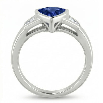 Trillion Ceylon Blue Sapphire Natural Earth Mined Diamonds Engagement Ring 1.25 Ct New