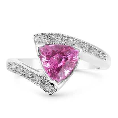 Trillion Cut Pink Sapphire Natural Earth Mined Diamond Ring White Gold Jewelry 1.25 Ct