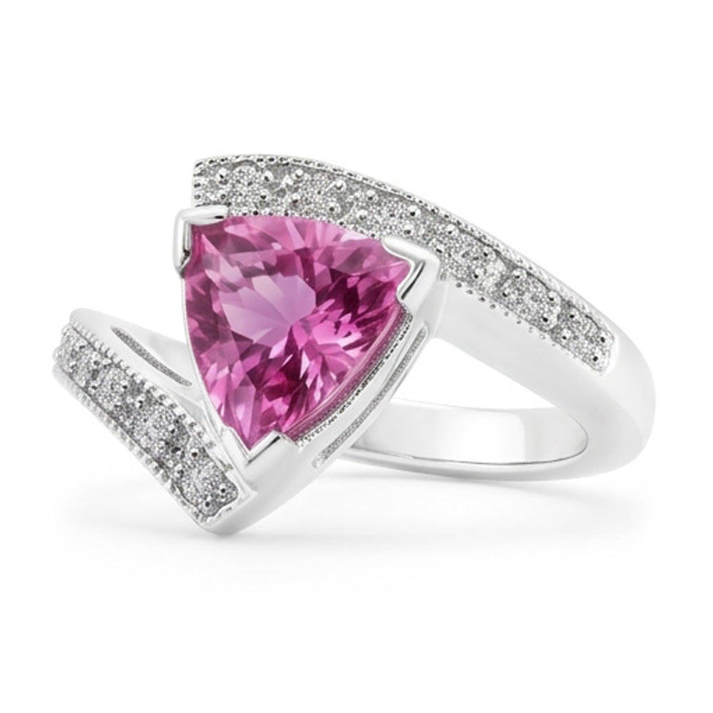 Trillion Cut Pink Sapphire Natural Earth Mined Diamond Ring White Gold Jewelry 1.25 Ct