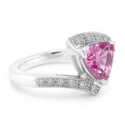 Trillion Cut Pink Sapphire Natural Earth Mined Diamond Ring White Gold Jewelry 1.25 Ct