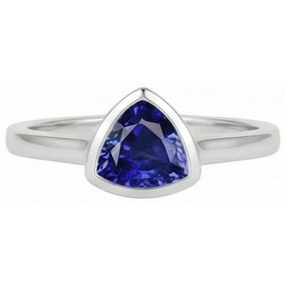 Natural Real ( Not Lab Grown )  Trillion Cut Sapphire Ring In Bezel Set