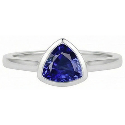 Natural Real ( Not Lab Grown )  Trillion Cut Sapphire Ring In Bezel Set
