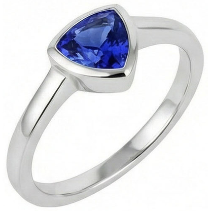 Natural Real ( Not Lab Grown )  Trillion Cut Sapphire Ring In Bezel Set