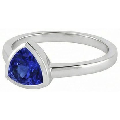 Natural Real ( Not Lab Grown )  Trillion Cut Sapphire Ring In Bezel Set
