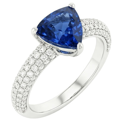 Trillion Gemstone Blue Sapphire Ring Pave Set Natural Earth Mined Diamonds 3 Carats