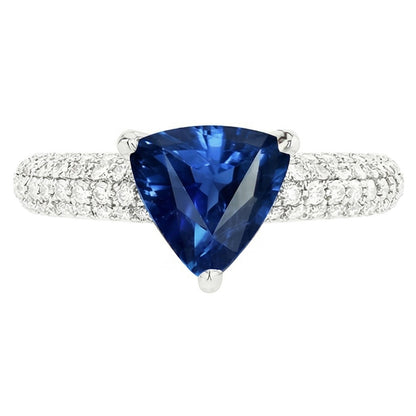 Trillion Gemstone Blue Sapphire Ring Pave Set Natural Earth Mined Diamonds 3 Carats