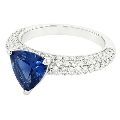 Trillion Gemstone Blue Sapphire Ring Pave Set Natural Earth Mined Diamonds 3 Carats
