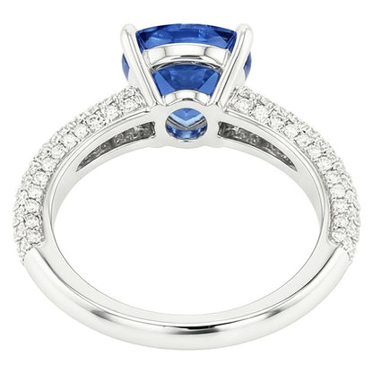 Trillion Gemstone Blue Sapphire Ring Pave Set Natural Earth Mined Diamonds 3 Carats