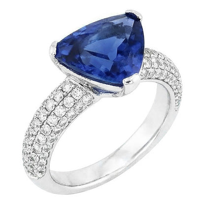 Trillion Gemstone Ceylon Sapphire Ring Pave Set Natural Earth Mined Diamonds 3.50 Carats