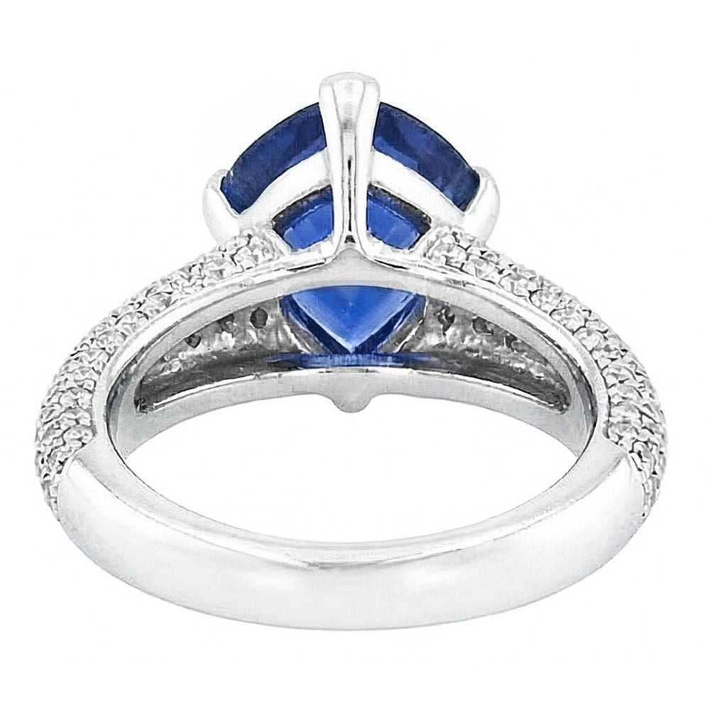 Trillion Gemstone Ceylon Sapphire Ring Pave Set Natural Earth Mined Diamonds 3.50 Carats