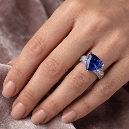 Trillion Gemstone Ceylon Sapphire Ring Pave Set Natural Earth Mined Diamonds 3.50 Carats