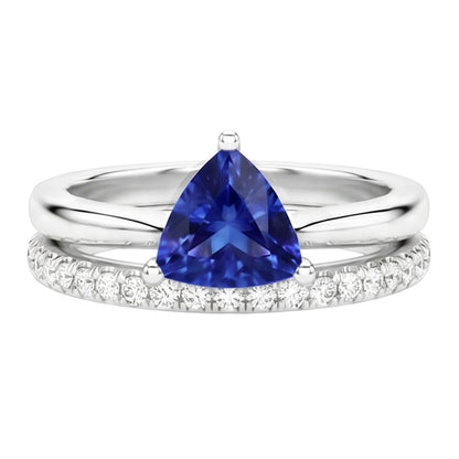 Trillion Gemstone Engagement Ring Set & Round Natural Earth Mined Diamonds 2 Carats