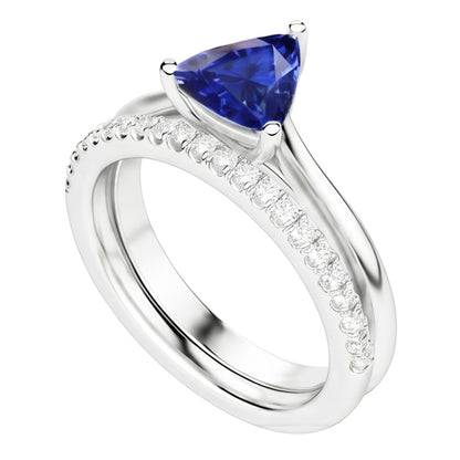 Trillion Gemstone Engagement Ring Set & Round Natural Earth Mined Diamonds 2 Carats