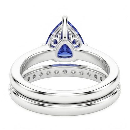 Trillion Gemstone Engagement Ring Set & Round Natural Earth Mined Diamonds 2 Carats