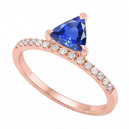 Trillion Gemstone Ring Prong Set Blue Sapphire 1.50 Carats Natural Earth Mined Diamonds