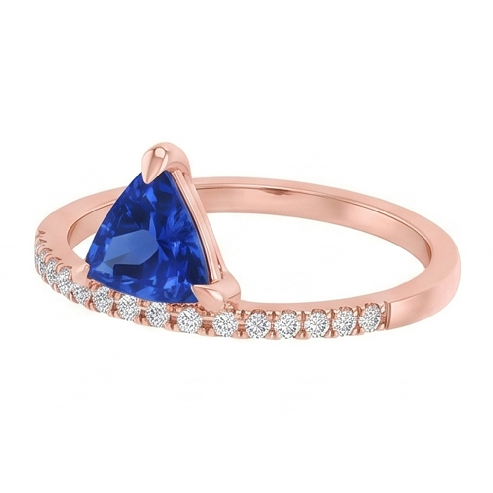 Trillion Gemstone Ring Prong Set Blue Sapphire 1.50 Carats Natural Earth Mined Diamonds