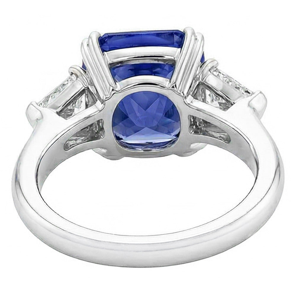Trillion Natural Earth Mined Diamond 3 Stone Ring 2.50 Carats Double Prong Ceylon Sapphire