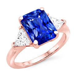 Trillion Natural Earth Mined Diamond 3 Stone Ring Radiant Sapphire Rose Gold 3 Carats