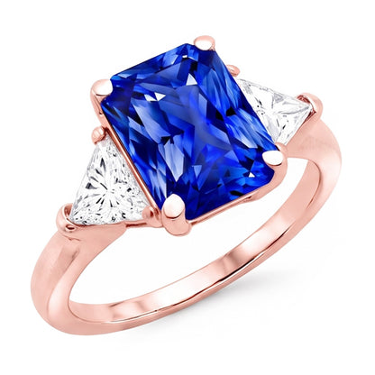 Trillion Natural Earth Mined Diamond 3 Stone Ring Radiant Sapphire Rose Gold 3 Carats