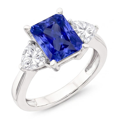 Trillion Natural Earth Mined Diamond Radiant Sapphire Gemstone Ring Tapered Shank 3 Carats