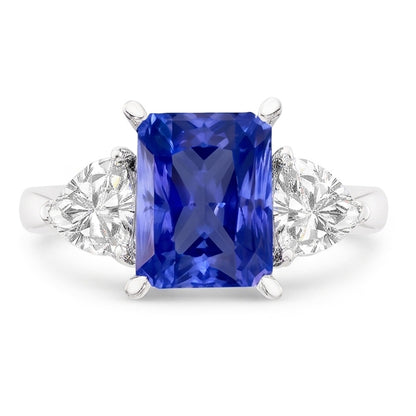 Trillion Natural Earth Mined Diamond Radiant Sapphire Gemstone Ring Tapered Shank 3 Carats