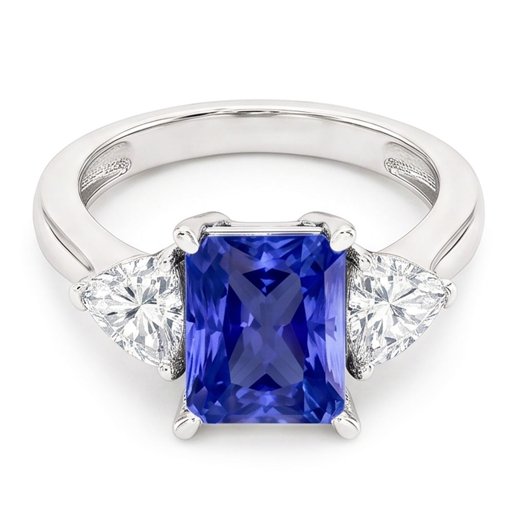 Trillion Natural Earth Mined Diamond Radiant Sapphire Gemstone Ring Tapered Shank 3 Carats