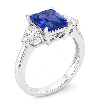 Trillion Natural Earth Mined Diamond Radiant Sapphire Gemstone Ring Tapered Shank 3 Carats