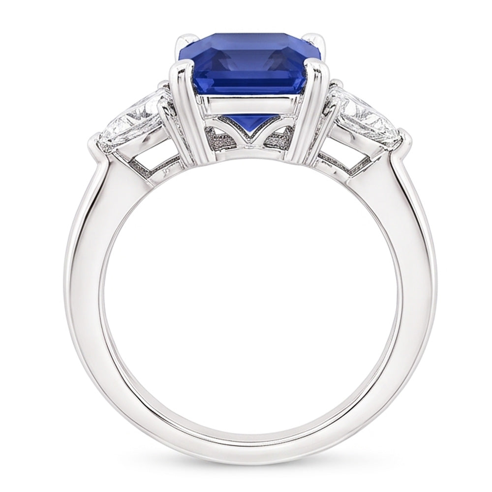 Trillion Natural Earth Mined Diamond Radiant Sapphire Gemstone Ring Tapered Shank 3 Carats