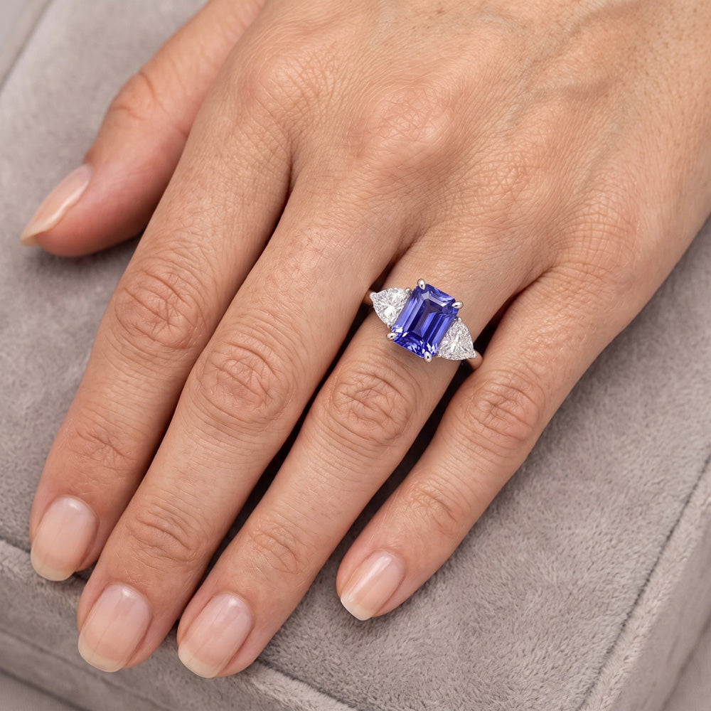 Trillion Natural Earth Mined Diamond Radiant Sapphire Gemstone Ring Tapered Shank 3 Carats