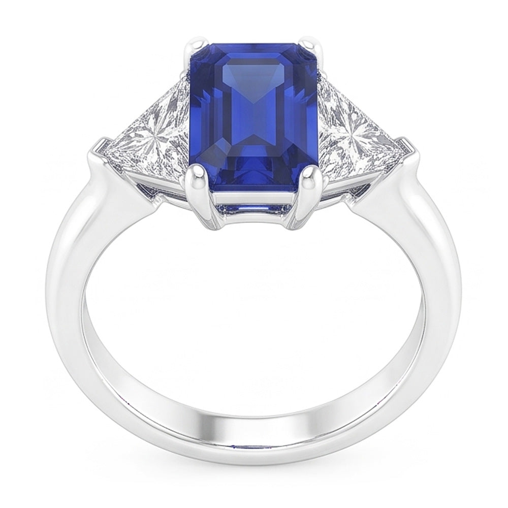 Trillion Natural Earth Mined Diamond Sapphire Ring 2 Carats Ceylon Sapphire 3 Stone Prongs