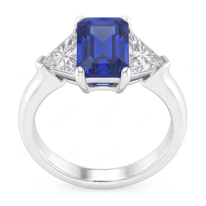 Trillion Natural Earth Mined Diamond Sapphire Ring 2 Carats Ceylon Sapphire 3 Stone Prongs